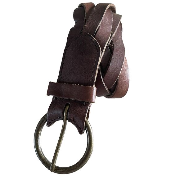 Vintage Abercrombie Braided Woven Genuine Brown Leather Belt Medium Boho Chic main image 4